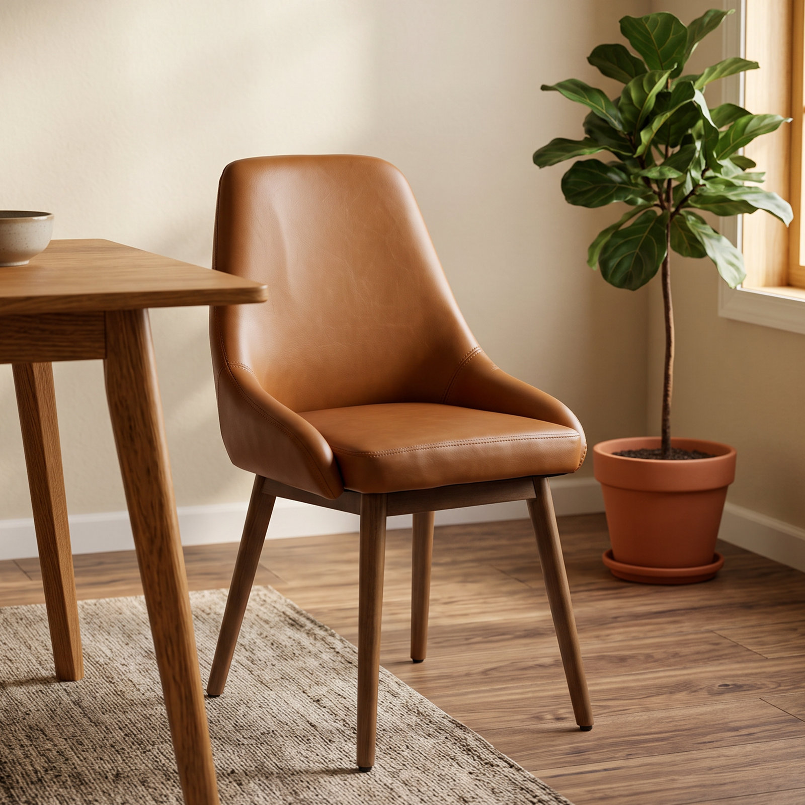Cervos Dining Armchair, Brown Faux Leather