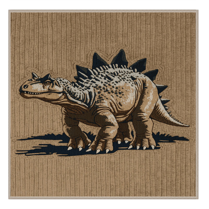 Tapis beige dinosaures lavable à la machine, Carré 3 pi
