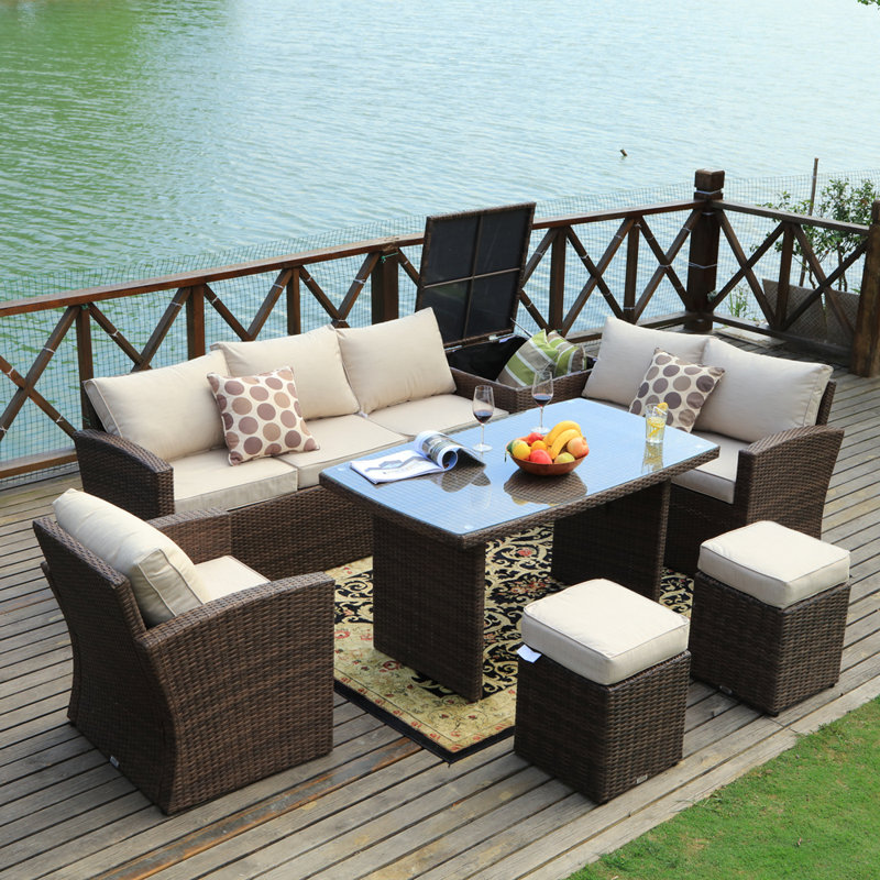 8 - Person Seating Group with Cushions, Brown/Beige