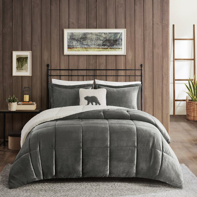 Grand édredon gris anthracite - À, Remplir +, Queen Comforter + 3 Additional Pieces, Charcoal/Ivory