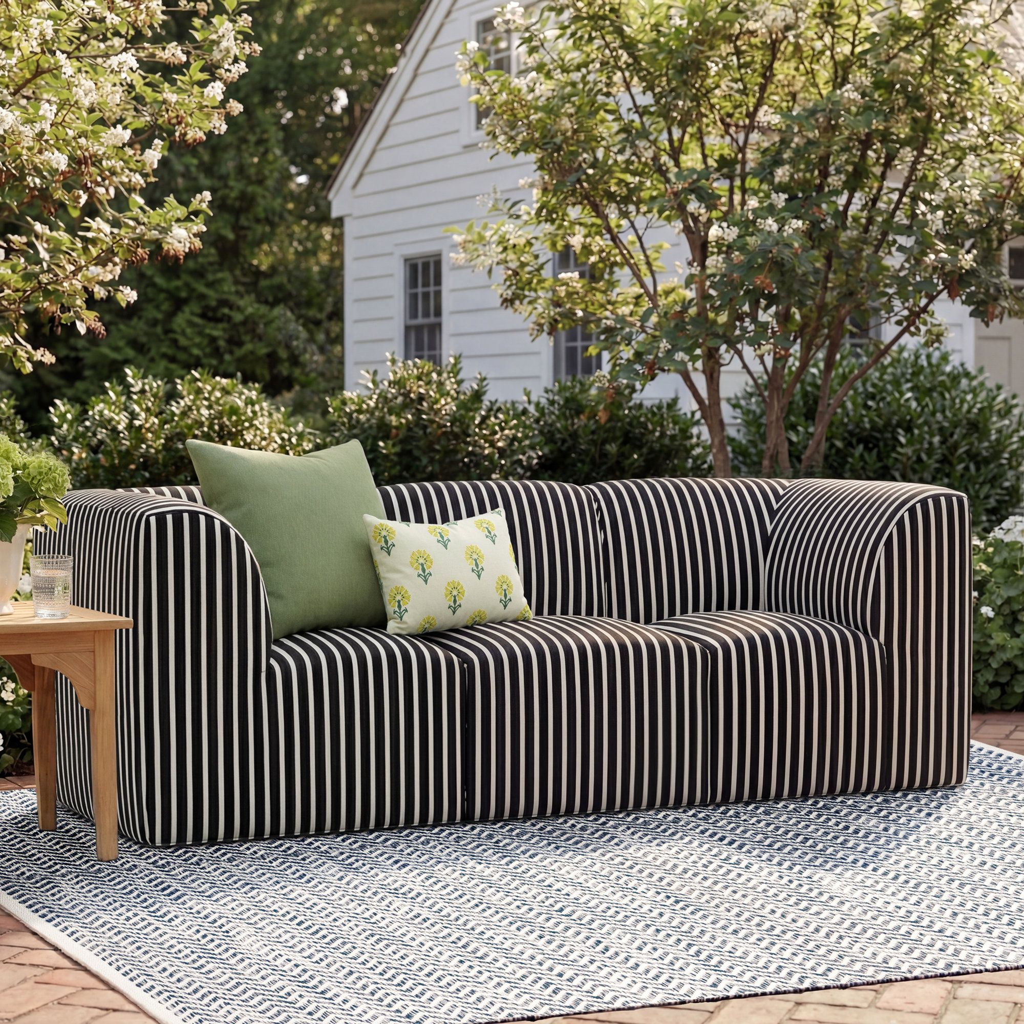Eliana 96" Sunbrella Outdoor Sofa, Shore Classic Black Stripe Sunbrella®