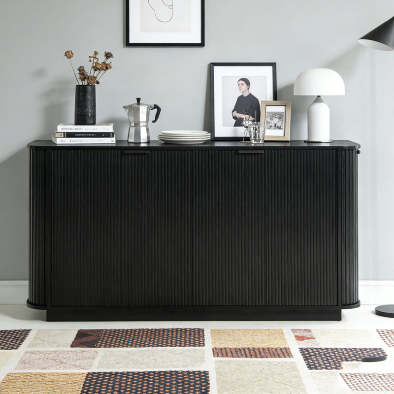 Buffet 63 po à double porte avec tablettes réglables Wavy Storage, Noir
