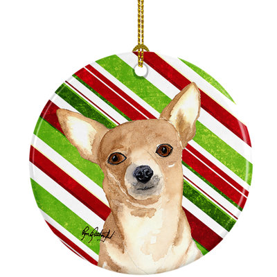 Ornement en céramique figurine à rayures de noël chihuahua