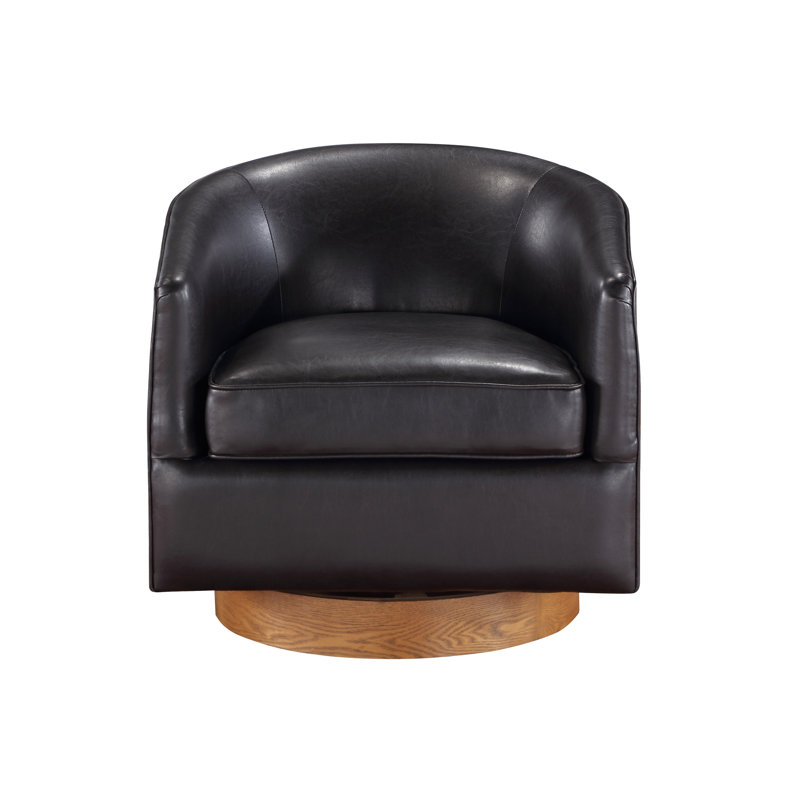 Chaise avec similicuir brun et base en bois rotative pivotante pour la détente, Noir