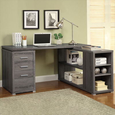 Bureau en L avec tiroirs et tablettes