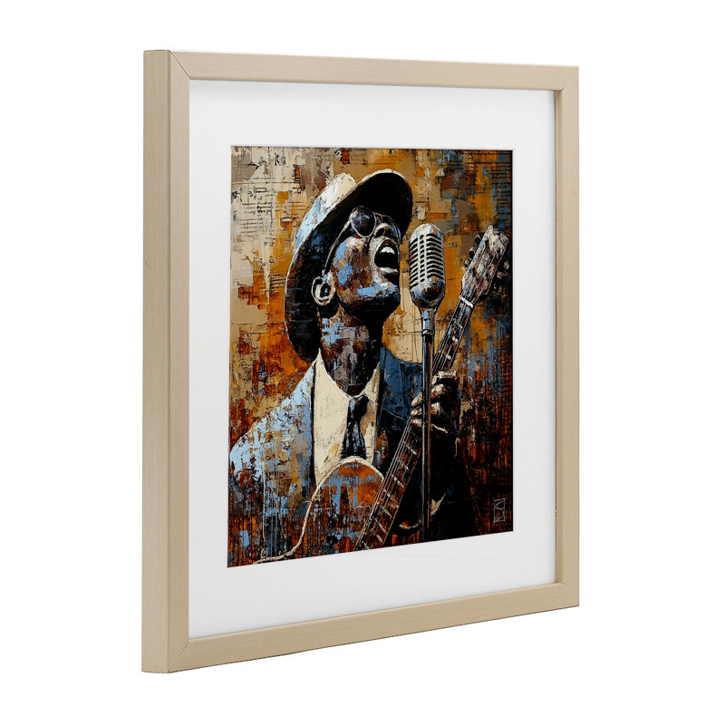 «Passionate Blues Singer», reproduction d'art sous verre, conception de Sara Culpepper, H 16 po x l 16 po, Cadre noir minuit