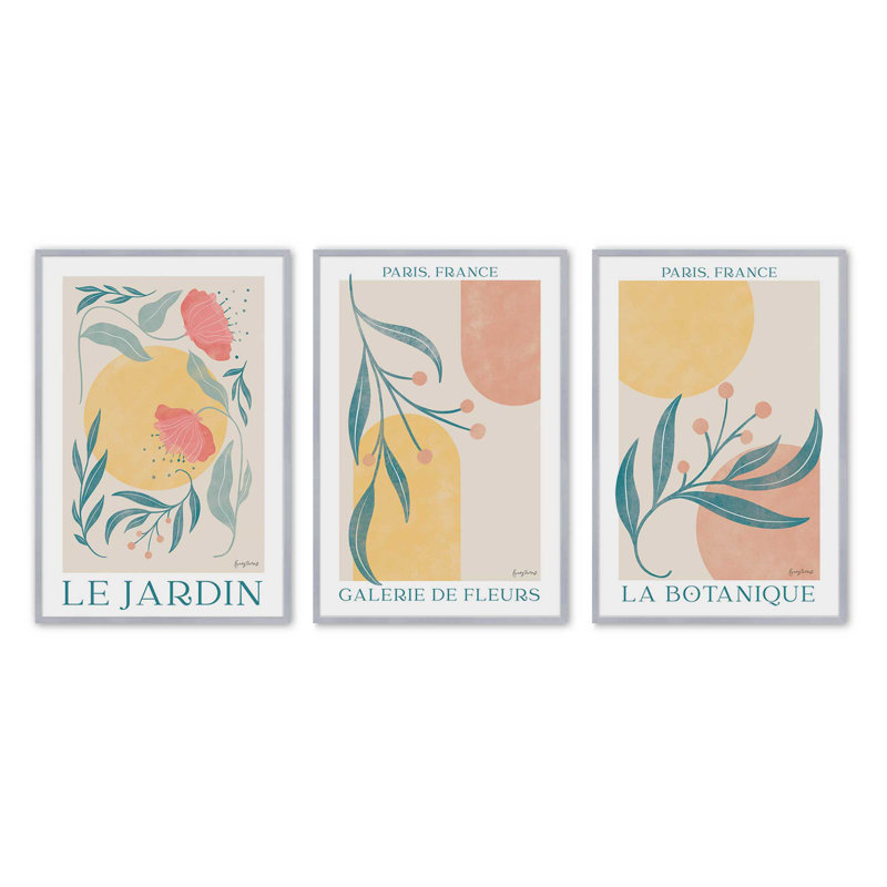 Ensemble de 3 pièces 3 "Sunlit Gardens, H 11,25 po x l 9,25 po, Cadre en chrome poli