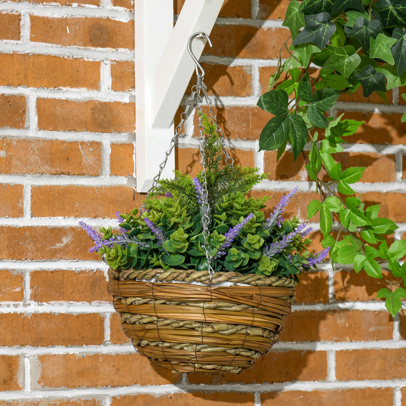34cm Faux Flowering Plant in Wicker/Rattan Basket