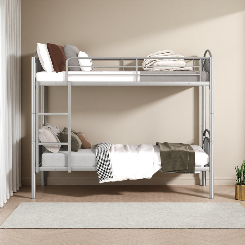 Twin Over Twin Metal Bunk Bed,Divided Into Two Beds, Silver