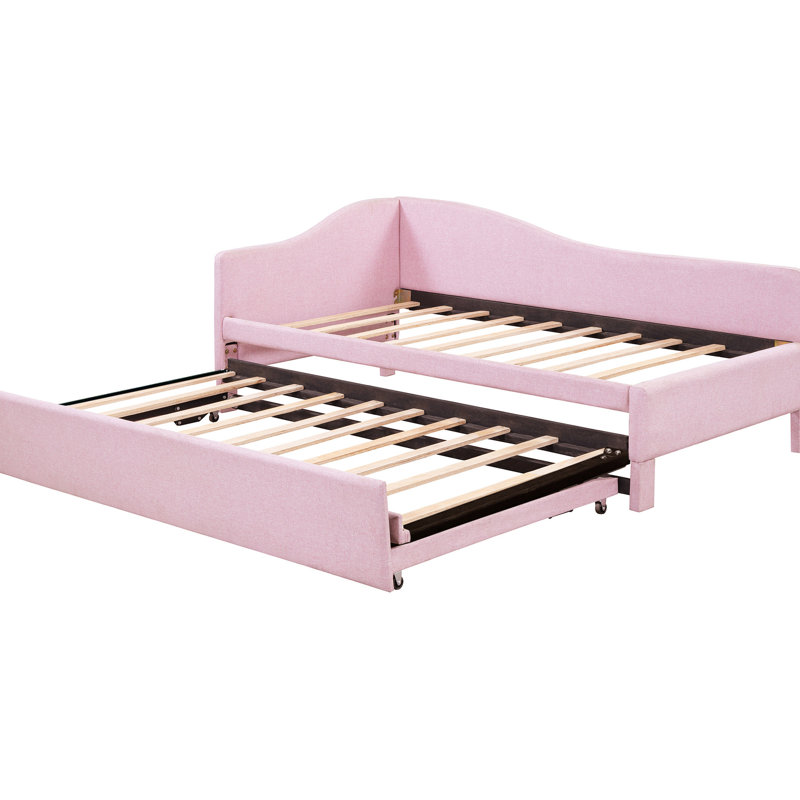 Lit de jour simple en L rembourré en forme de L avec lit gigogne, convertible en très grand lit pour diverses situations dans de bons espaces familiaux