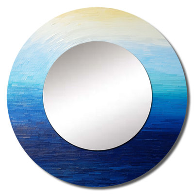 Blue Spectral Solitude I - Abstract Shapes Decorative Mirror, Blue Round Wall Mirror, Printed Metal Art