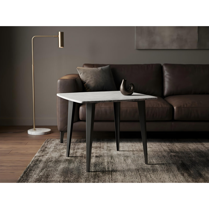 Table de bout en marbre de Carrare 24 "avec pieds en fer Milano