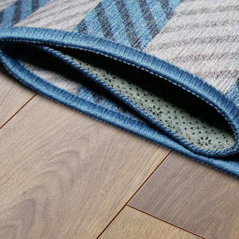 Coastal Stripe Blue Washable Non-Slip Rug 3'x5'