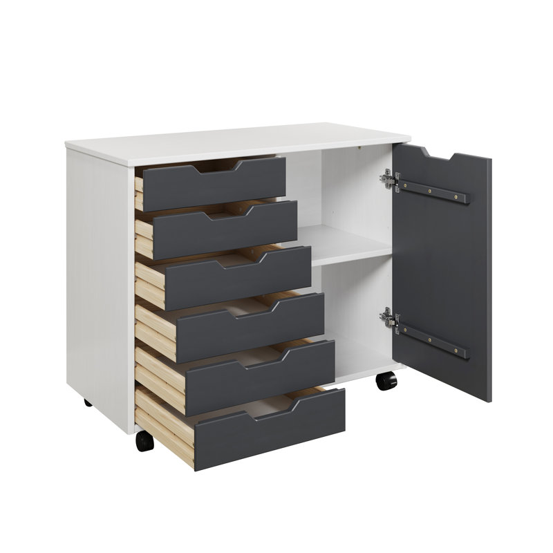SOLID WOOD ROLL CART STORAGE CHEST WHITE & GRAY, Grey/White