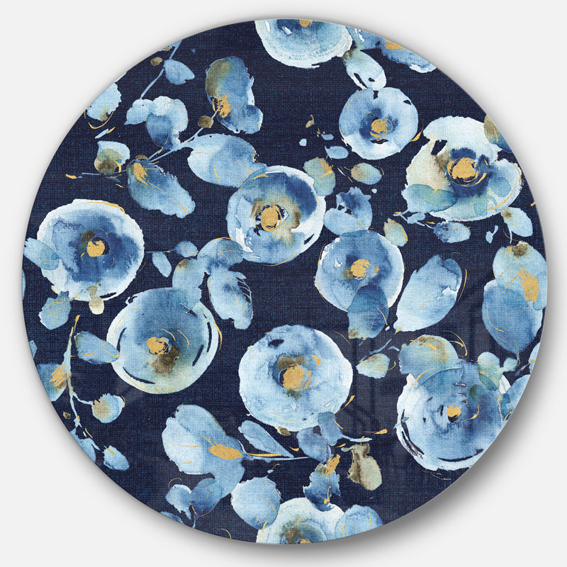 « indigold metal pattern »-« uncadreed fleur », reproduction d’art sur cercle métallique, H 23 po x l 23 po
