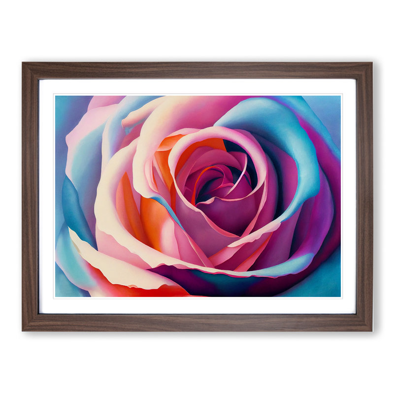 Colourful Rose Flower Vol.3 - Single Picture Frame Print, Walnut Framed, 34cm H x 46cm W x 2cm D