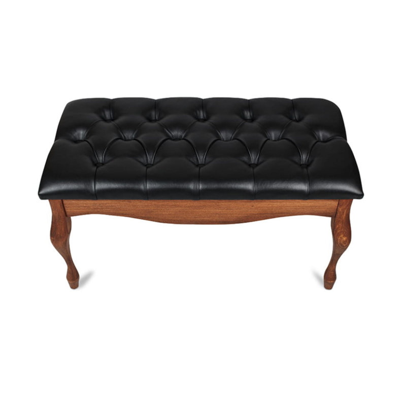 Faux Leather Upholstered Bench, Black/Nut