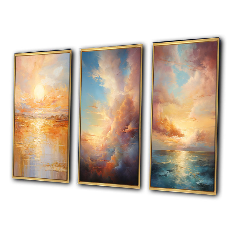 «Bold Sunset Golden Collage», 3 pièces sur toile, Toile tendue, H 32 po x l 48 po
