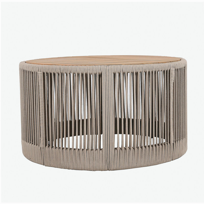 Table basse pour l'extérieur en corde de rotin et bois d'acacia