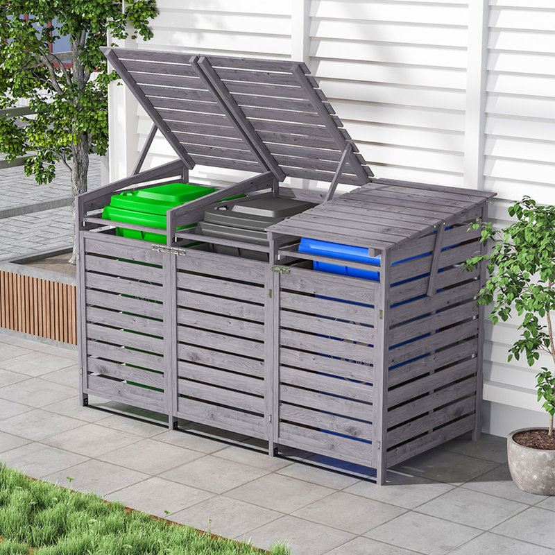 Outdoor Spruce Wood Garbage Can Garden Storage Shed