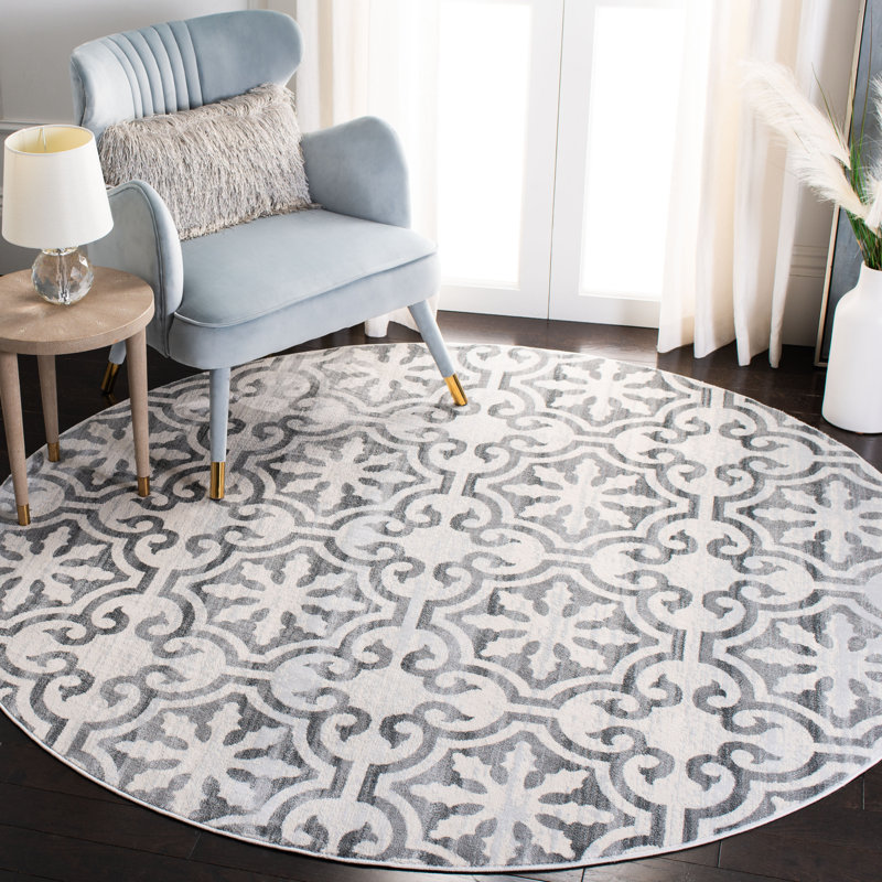 Tapis gris / ivoire Purnell Nine H cent Fifty Six, Rond 6 pi 7 po
