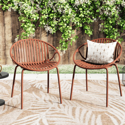 Chaises de patio orange - empilables, style moderne. Pieds en métal + plastique. Capacité de charge de 300 lb. Siège ergonomique confortable. Dossier respirant. Matériau. Assemblage: H 25,11 po x l 22,62 po et H 30,75 po