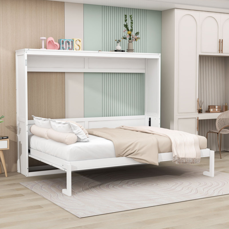 Hartzell Wooden Murphy Bed with Slats, Queen, White