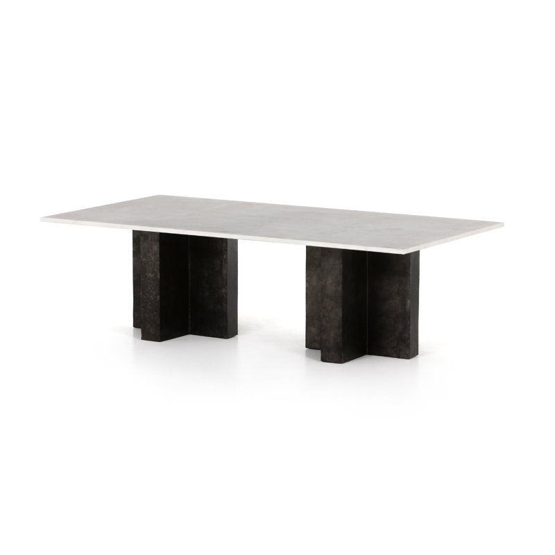 Terrell Marble Coffee Table, Polished White Marble