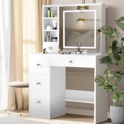 Meuble-lavabo blanc avec miroir et lumières Wrought Studio ™