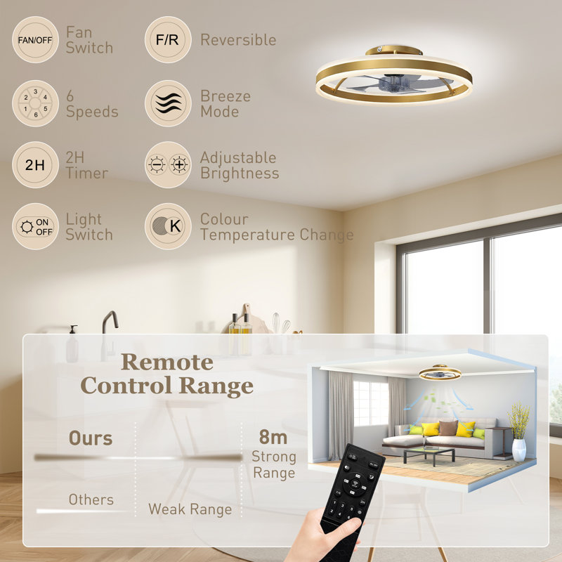 50cm Ceiling Fan with LED Lights, Gold