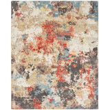 Duson Hand Knotted Wool Abstract Area Rug in Tan