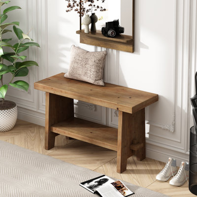 31.5''W Wood Bench with Storage Shelf Mortise and Tenon Design