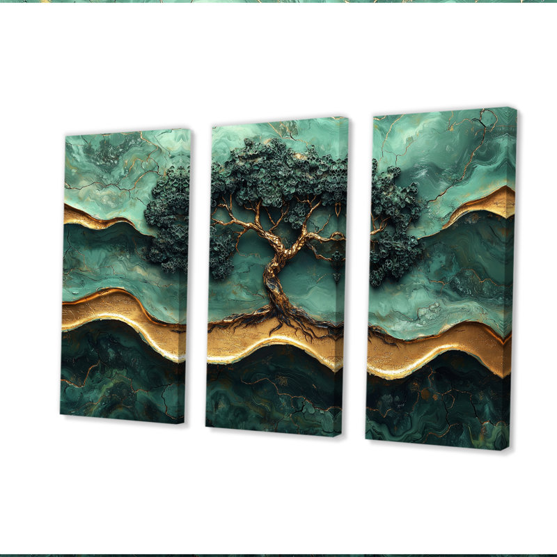 «Green Majestic Trunk Tree», ensemble de reproduction d'art sur bois de tilleul américain, Toile tendue