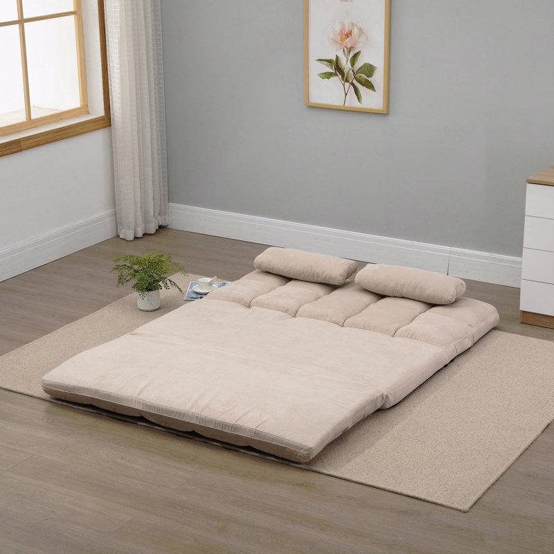 Canapé convertible, canapé-lit pliant, chaise longue d'invité avec 2 coussins, dossier et appui-tête réglables, L 51,25 po, beige