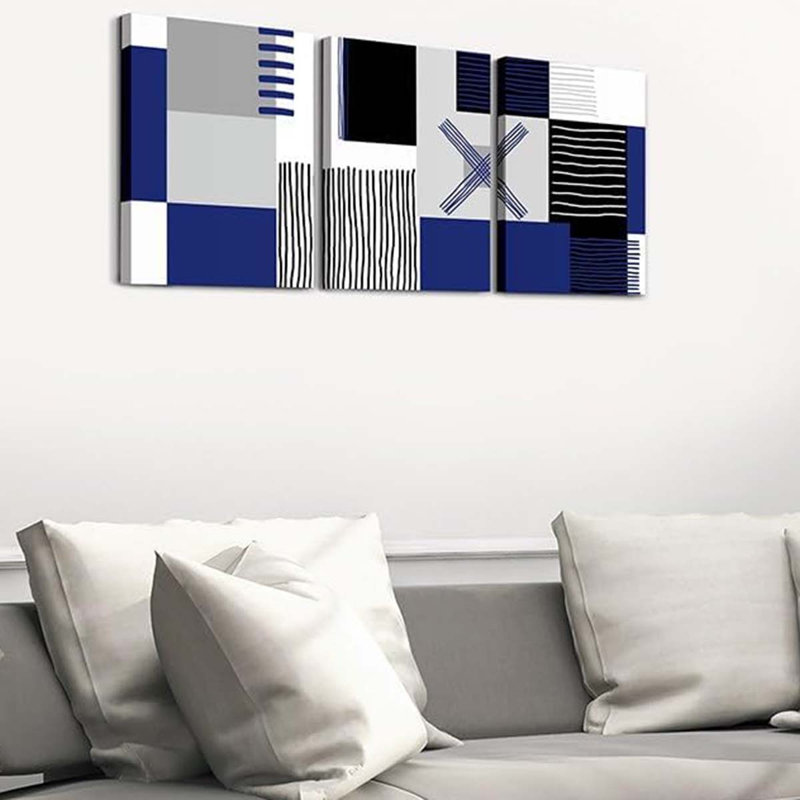 3 Piece Wrapped Canvas Print, Blue
