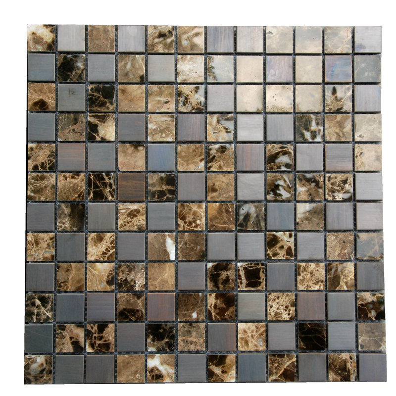 1" x 1" Marble/Metal Grid Mosaic Wall Tile