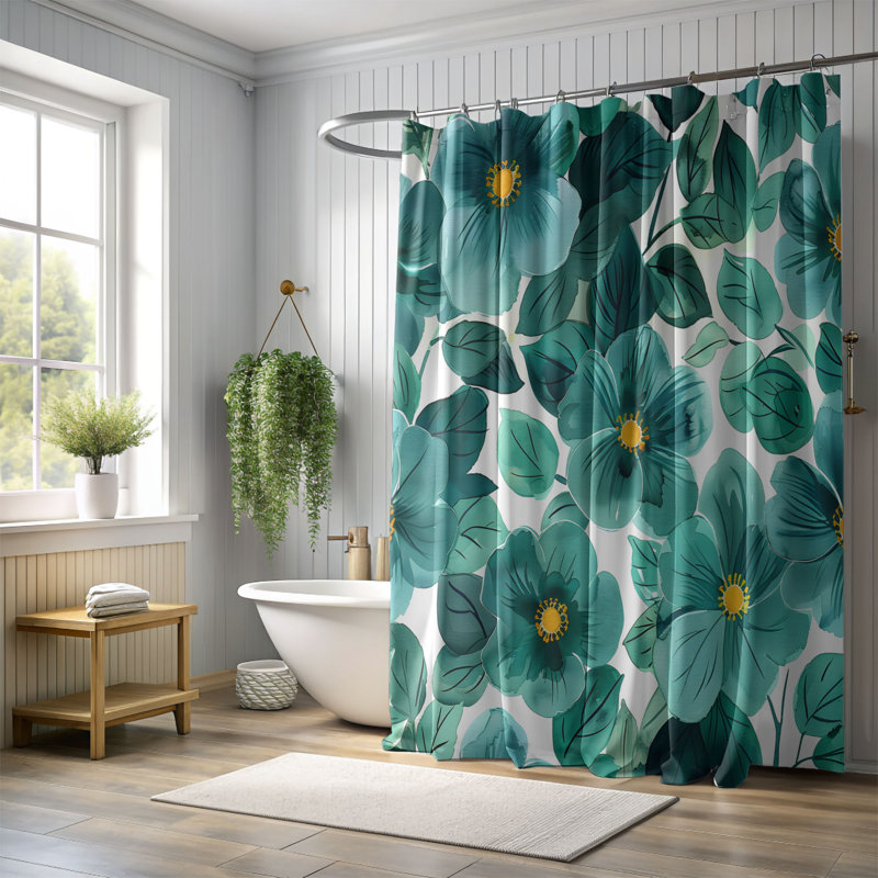 Rideau de douche Teal Garden - Premium, H 74 po x l 71 po