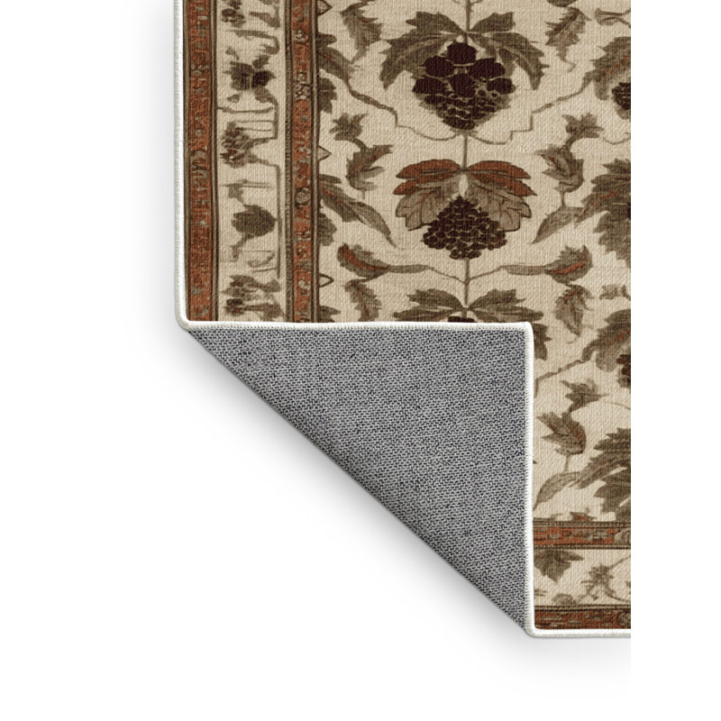 Tapis beige Art Deco lavable à la machine, Carré 7 pi