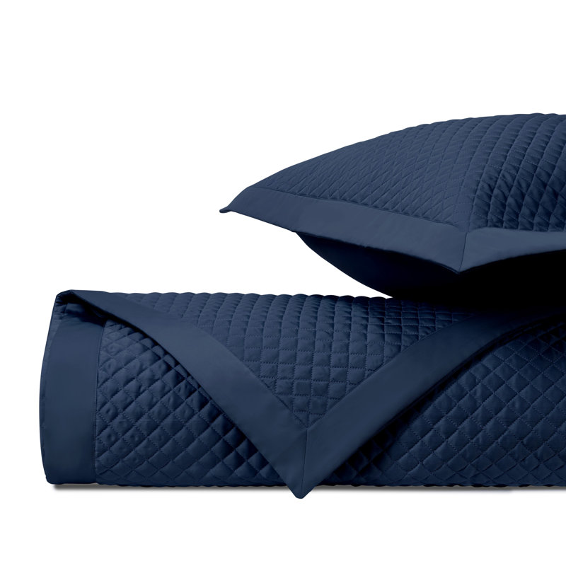 Diamond 100% Cotton Sateen Coverlet Set, King Coverlet/Bedspread + 3 Euro Shams, Navy