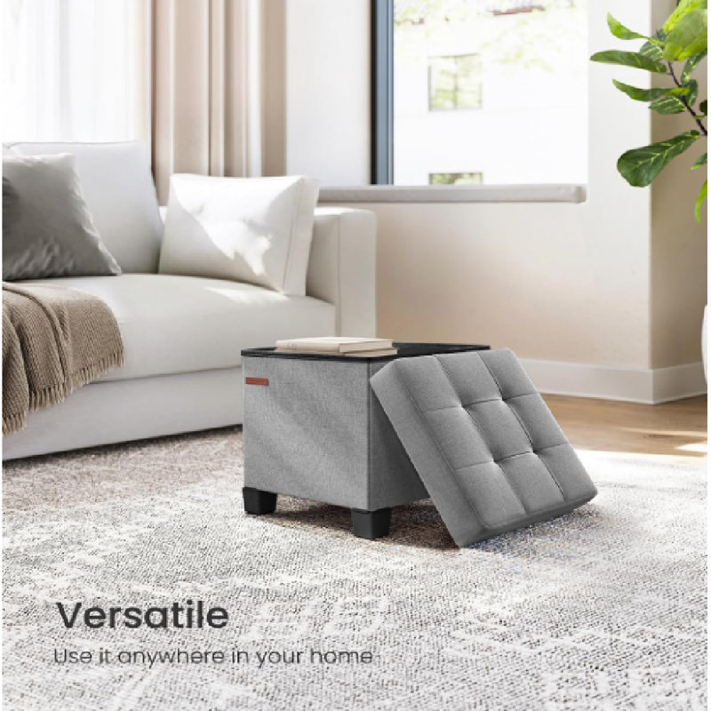 38cm Wide Ottoman, Grey Polyester