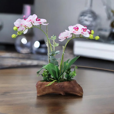 Orchidées artificielles en forme de bûche en ciment blanc fausses orchidées 16 pouces 41 cm