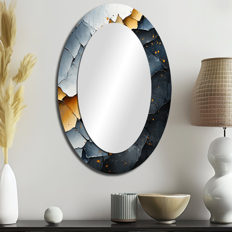 Dream Fragments Of Wood Stone Petal I - Gold Oval Wall Mirror Decor, 36" x 24"