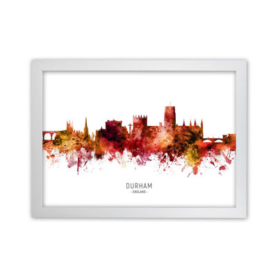 Durham England Skyline Red City Name by Michael Tompsett - Print