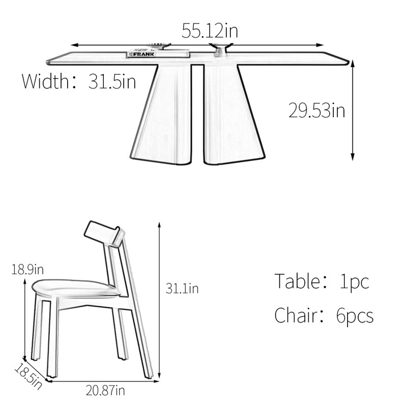 Multilayer solid board black dining table set, 29.53"H x 55.12"L x 31.5"W