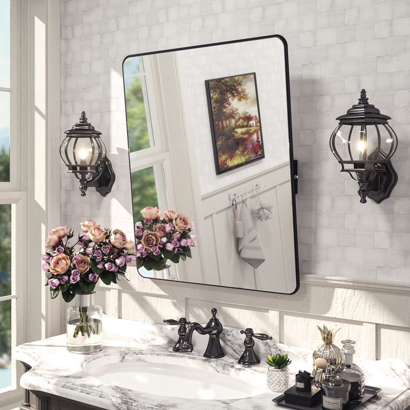 Miroir de salle de bain Myleesha, 26 po x 22 po, Noir
