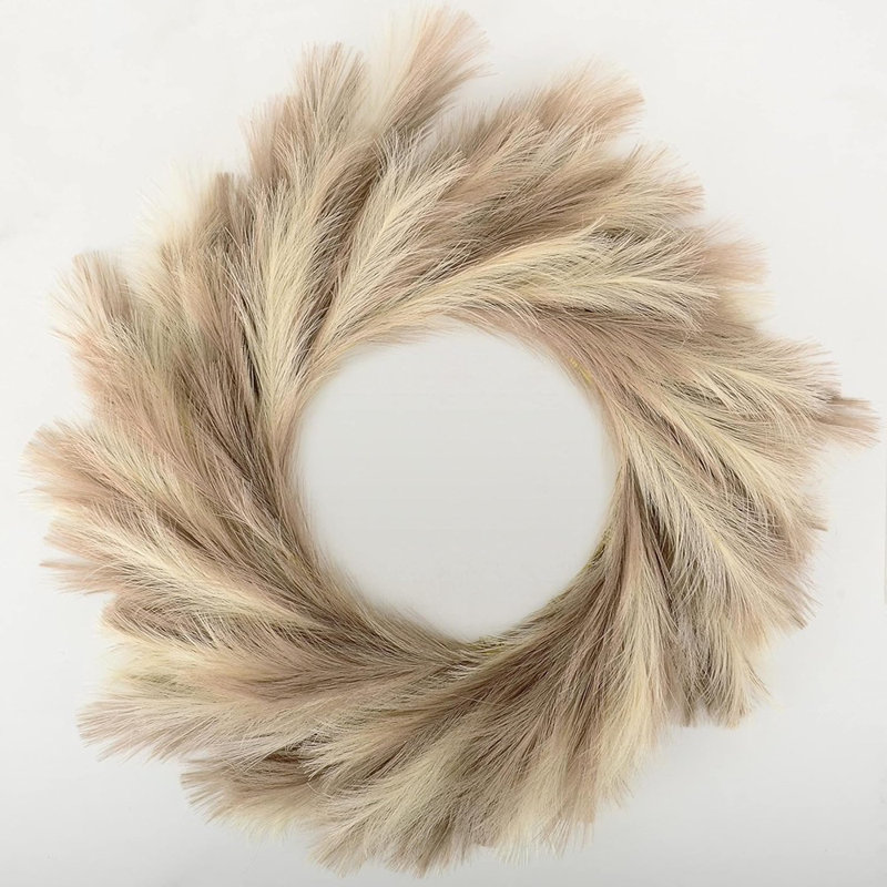 Couronne d'herbe Pampas - Beige naturel - 25 po, artificielle, style maison de campagne bohème, décor toutes saisons, compatible bricolage
