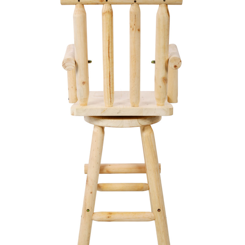 Fauteuil de café rustique pivotant à 360 degrés, bois de sapin, brun, accoudoirs et repose-pieds pour une atmosphère chaleureuse chaise de restaurant brun avec pivot, une expérience culinaire inoubliable