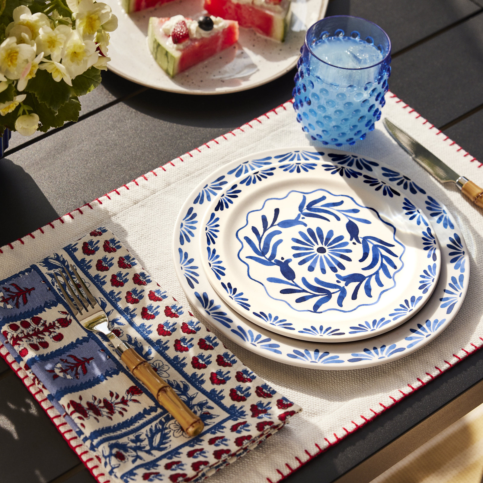 Charlemont Napkin 19" x 19", Red/Blue