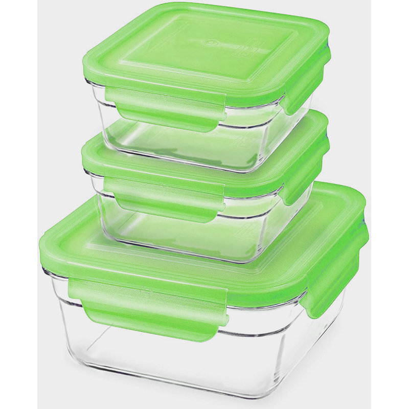 Clear Glass Meal Prep Food Storage Containers with Green Lids