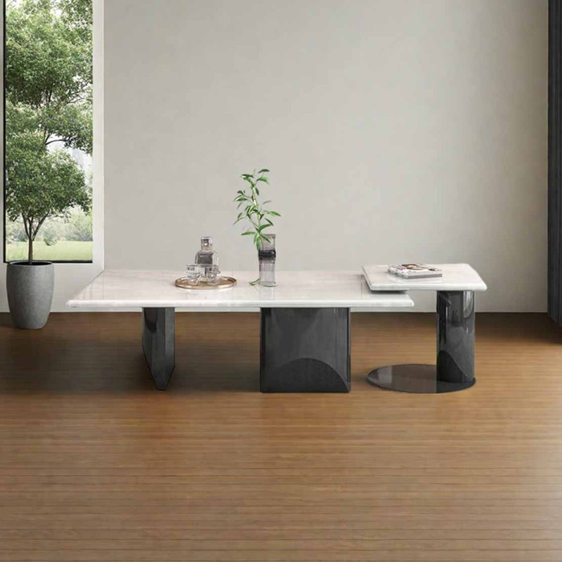 Table basse rectangulaire en marbre clair, H 15,4 po x L 51,2 po x l 31,5 po, Blanc